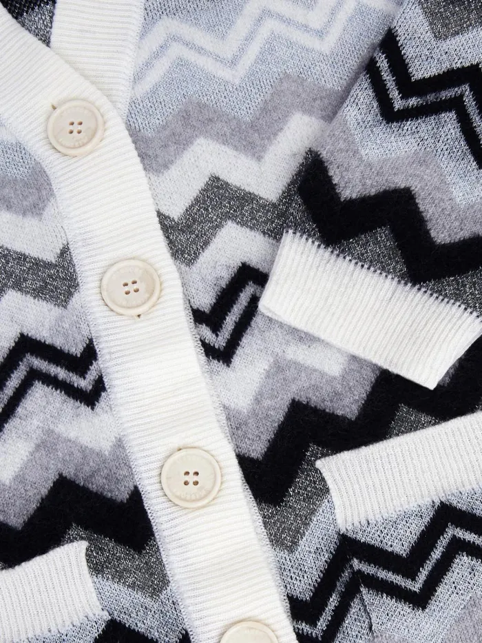 Kids Zigzag Wool Cardigan With Pockets Black and White Missoni Clothing Kids Zigzag Wool Cardigan With Pockets Black and White Missoni Clothing