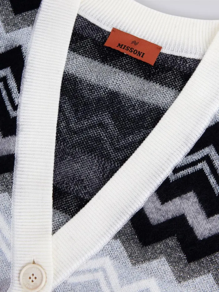 Kids Zigzag Wool Cardigan With Pockets Black and White Missoni Clothing Kids Zigzag Wool Cardigan With Pockets Black and White Missoni Clothing