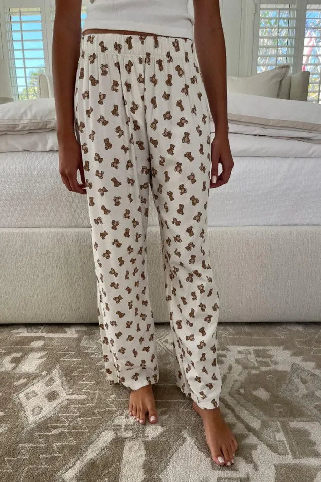Kiera Teddy Bear Pants Ivory Women Brandy Melville Pajamas