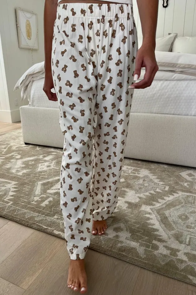Kiera Teddy Bear Pants Ivory Women Brandy Melville Pajamas