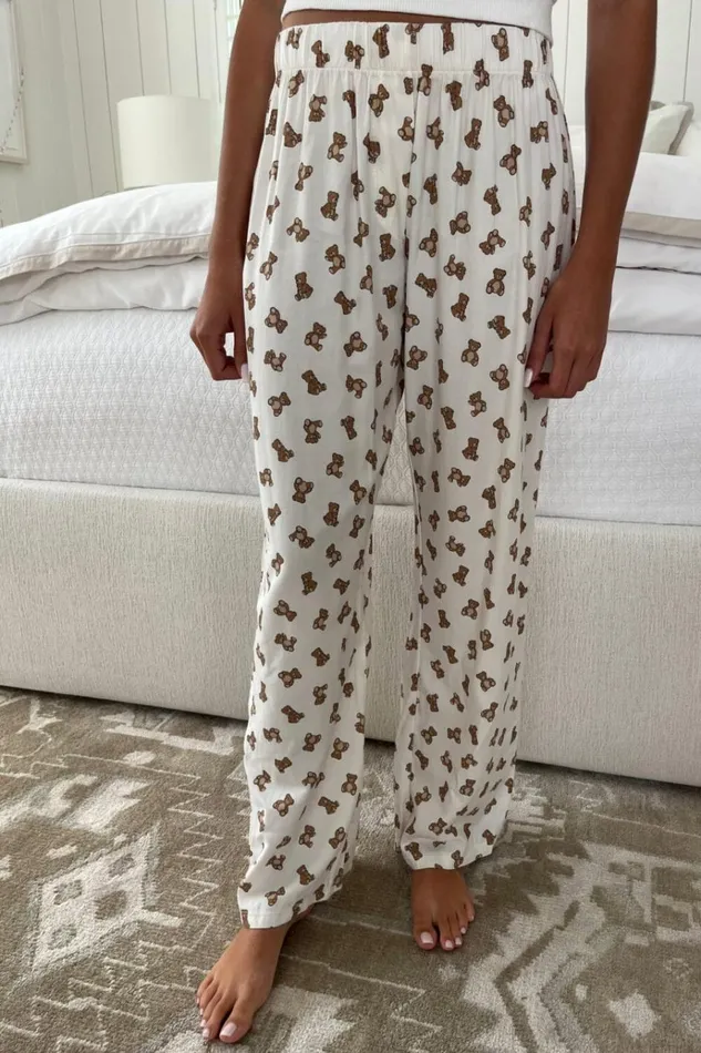 Kiera Teddy Bear Pants Ivory Women Brandy Melville Pajamas