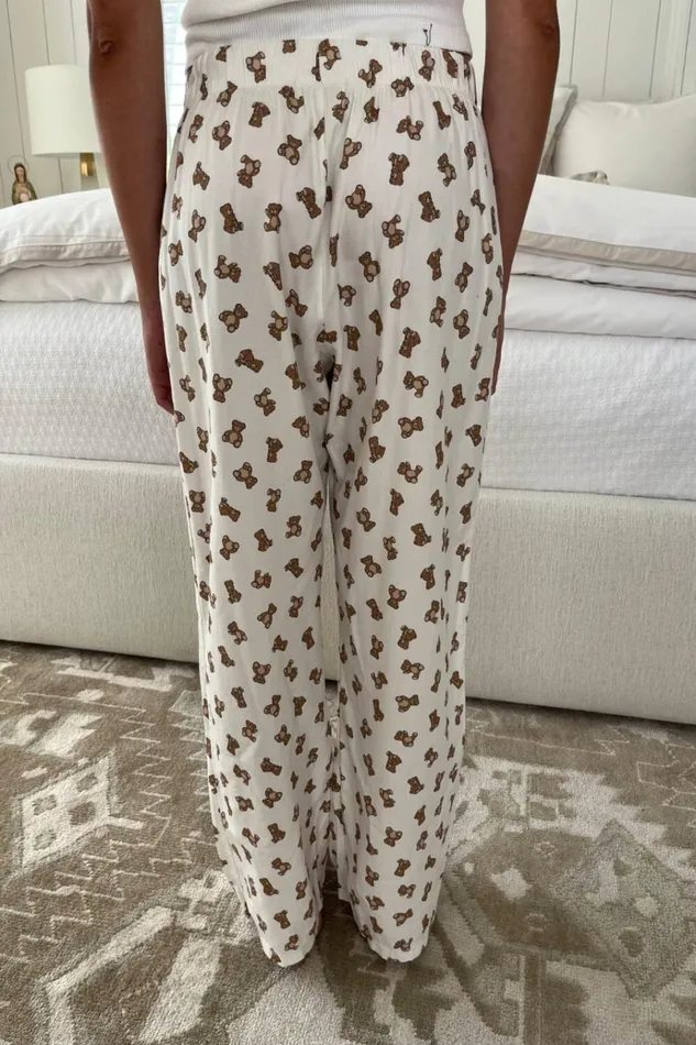 Kiera Teddy Bear Pants Ivory Women Brandy Melville Pajamas