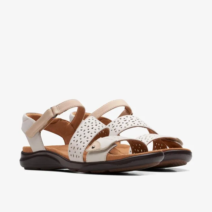 Kitly Way White Leather Women Clarks Sandals and Flip Flops