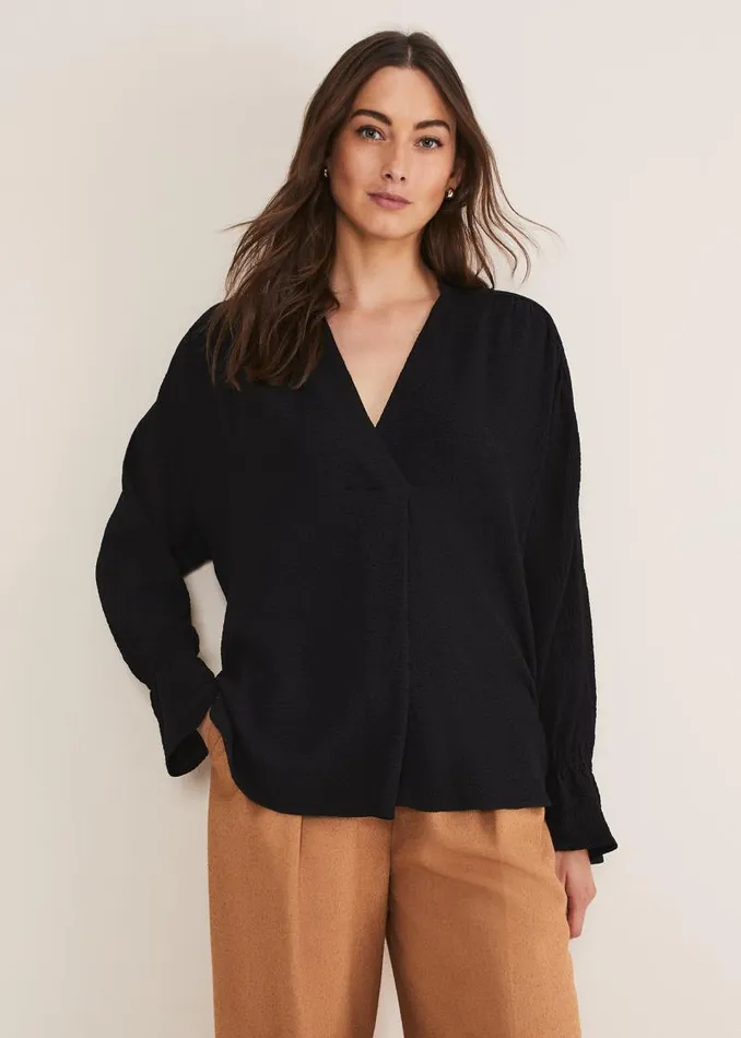 Kym VNeck Textured Blouse Black Women Phase Eight Shirts and Blouses