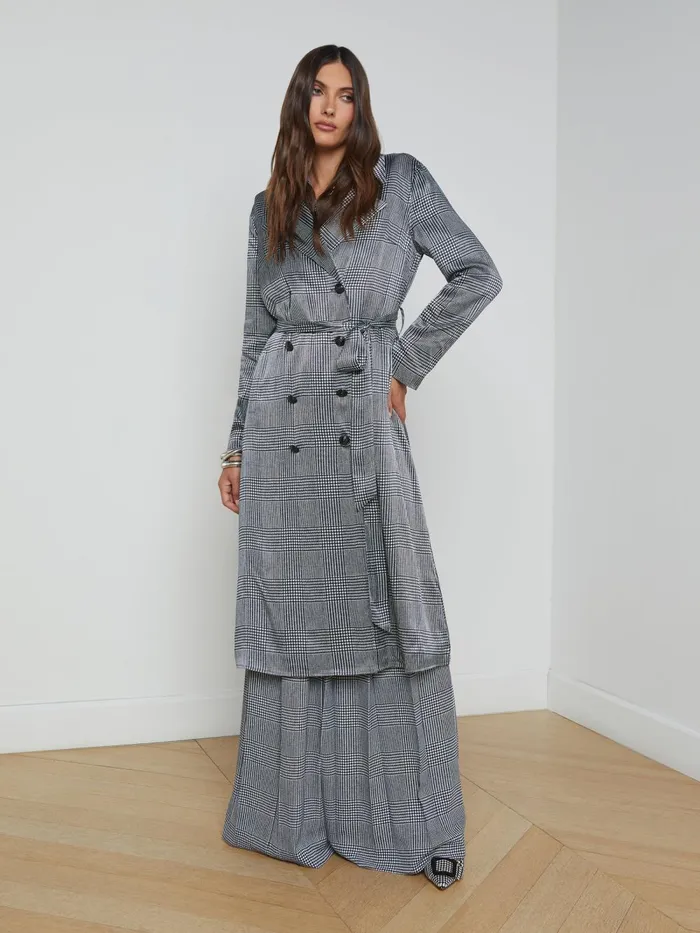 L039Agence Blazers and Jackets Women Moda Satin Trench Coat Whiteblack Glen Plaid L039Agence Blazers and Jackets Women Moda Satin Trench Coat Whiteblack Glen Plaid