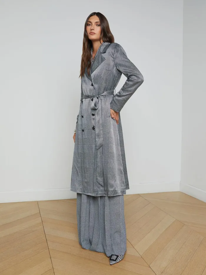 L039Agence Blazers and Jackets Women Moda Satin Trench Coat Whiteblack Glen Plaid L039Agence Blazers and Jackets Women Moda Satin Trench Coat Whiteblack Glen Plaid