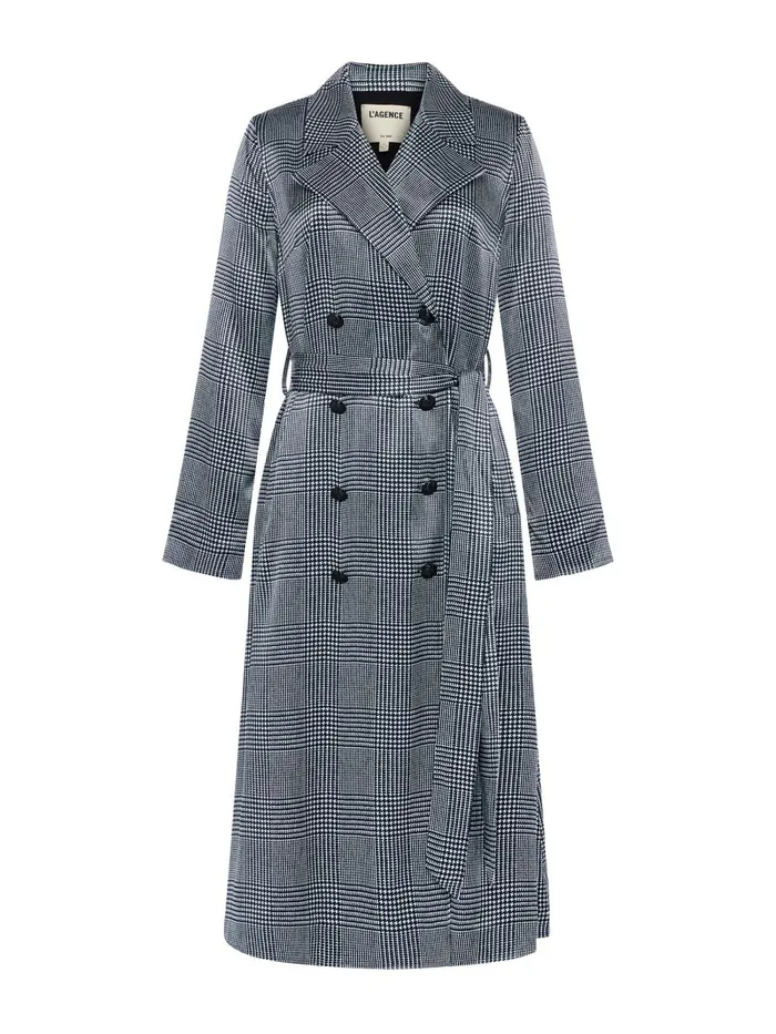 L039Agence Blazers and Jackets Women Moda Satin Trench Coat Whiteblack Glen Plaid L039Agence Blazers and Jackets Women Moda Satin Trench Coat Whiteblack Glen Plaid