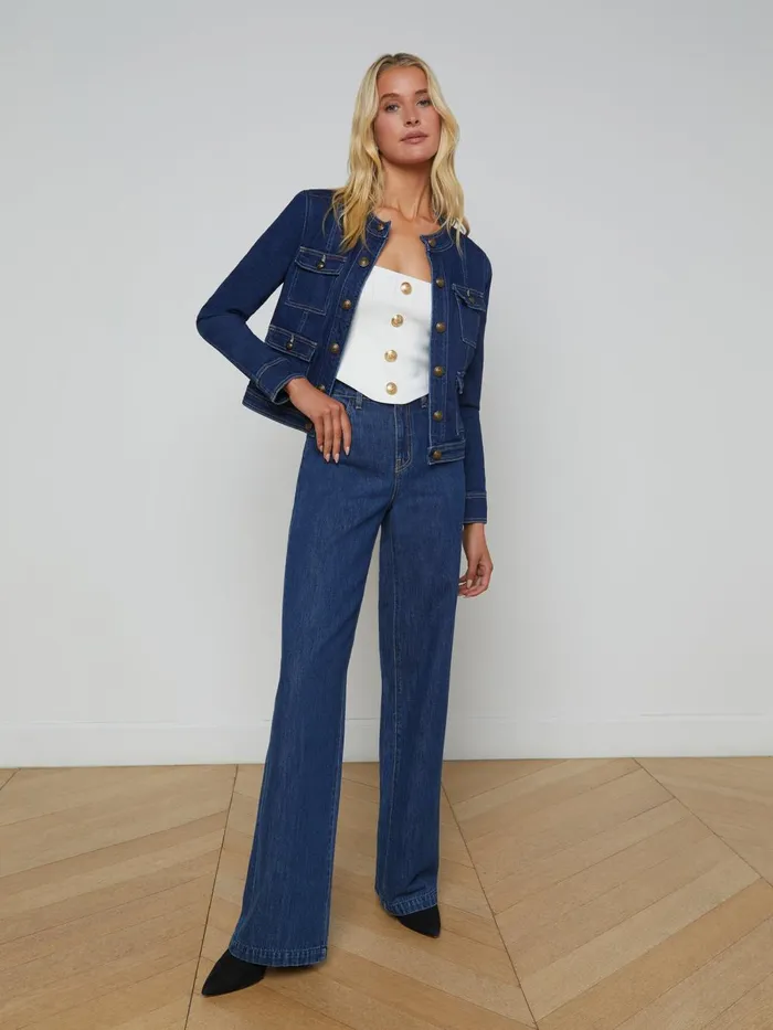 L039Agence Blazers and Jackets Women Yari Denim Jacket Bishop L039Agence Blazers and Jackets Women Yari Denim Jacket Bishop