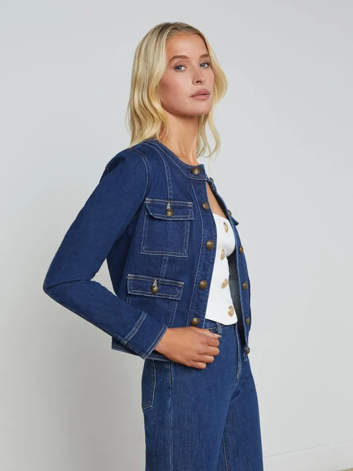 L039Agence Blazers and Jackets Women Yari Denim Jacket Bishop L039Agence Blazers and Jackets Women Yari Denim Jacket Bishop