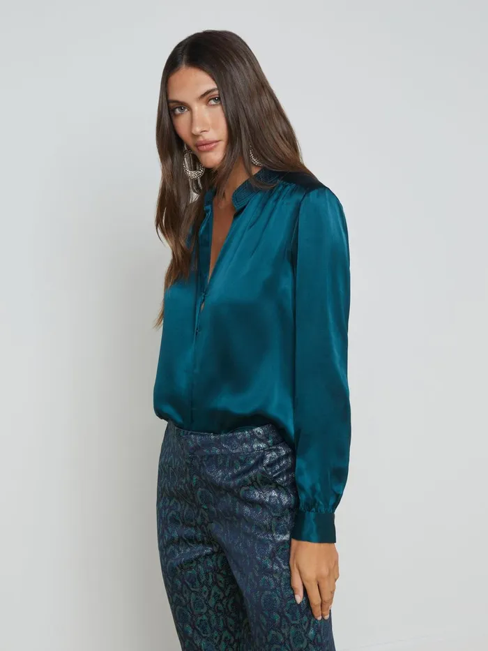 L039Agence Blouses and Tops Women Bianca Silk Blouse Deep Teal L039Agence Blouses and Tops Women Bianca Silk Blouse Deep Teal