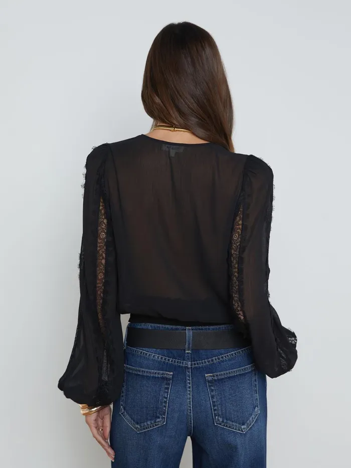 L039Agence Blouses and Tops Women Cayson LaceTrim Blouse Black L039Agence Blouses and Tops Women Cayson LaceTrim Blouse Black
