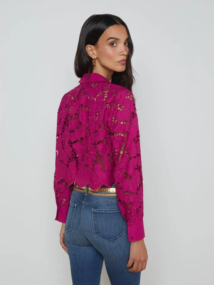 L039Agence Blouses and Tops Women Seychelle Lace Cropped Blouse Ruby L039Agence Blouses and Tops Women Seychelle Lace Cropped Blouse Ruby