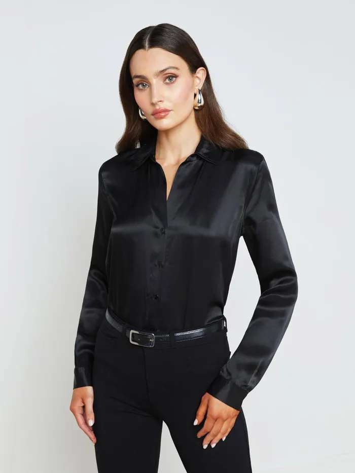 L039Agence Blouses and Tops Women Tyler Silk Blouse Black