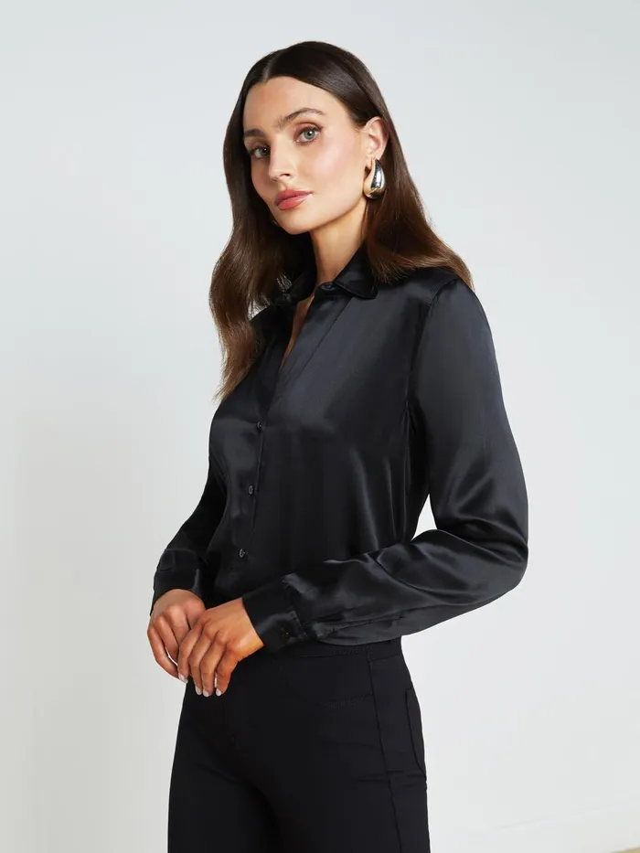 L039Agence Blouses and Tops Women Tyler Silk Blouse Black L039Agence Blouses and Tops Women Tyler Silk Blouse Black