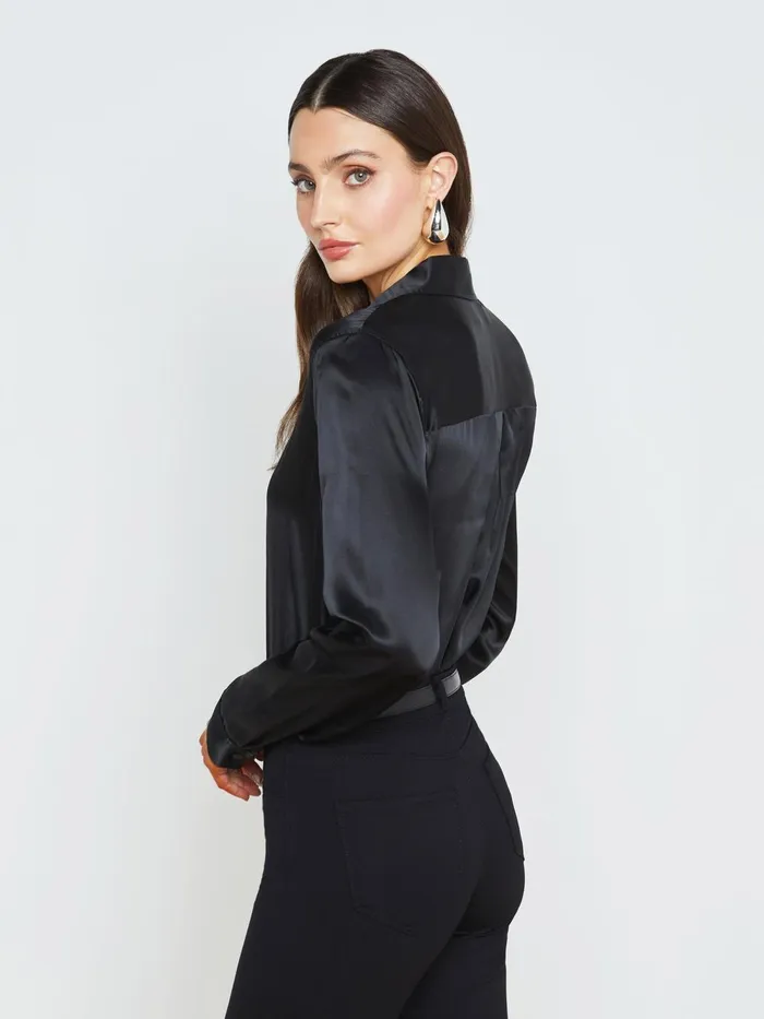 L039Agence Blouses and Tops Women Tyler Silk Blouse Black L039Agence Blouses and Tops Women Tyler Silk Blouse Black