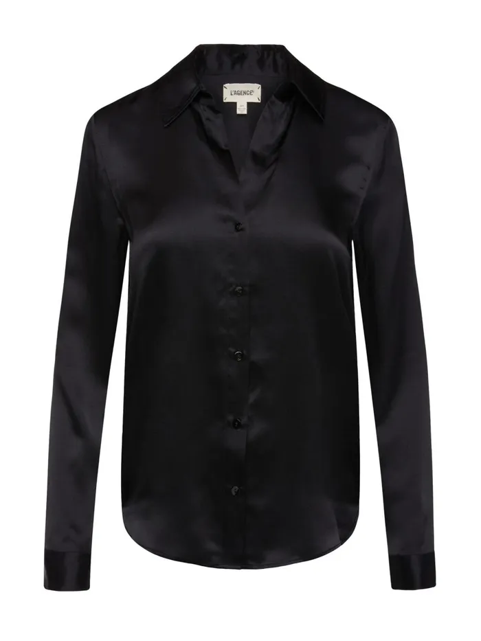 L039Agence Blouses and Tops Women Tyler Silk Blouse Black L039Agence Blouses and Tops Women Tyler Silk Blouse Black
