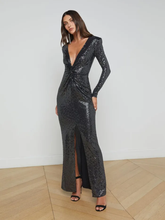 L039Agence Dresses and Jumpsuits Women Rosetta Sequin TwistFront Dress Blacksilver