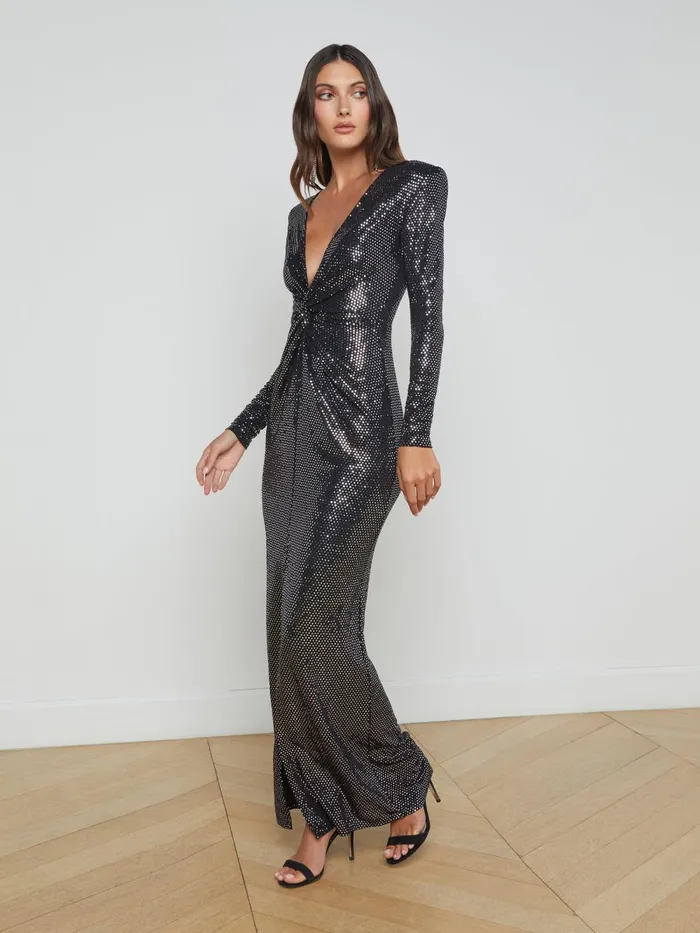 L039Agence Dresses and Jumpsuits Women Rosetta Sequin TwistFront Dress Blacksilver L039Agence Dresses and Jumpsuits Women Rosetta Sequin TwistFront Dress Blacksilver