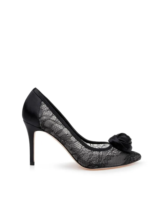 L039Agence Heels Women Fosette Lace Sandal Black Lacesatin