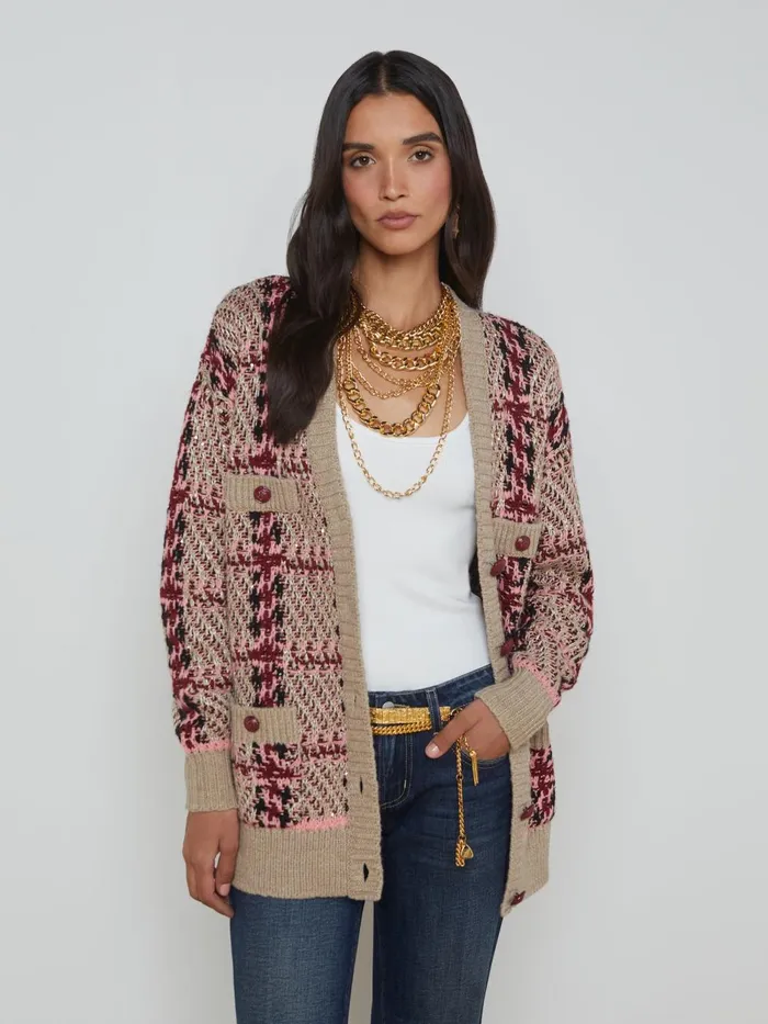 L039Agence Knitwear Women Macie Cardigan Naturalpinkburgundyblack Sequin L039Agence Knitwear Women Macie Cardigan Naturalpinkburgundyblack Sequin
