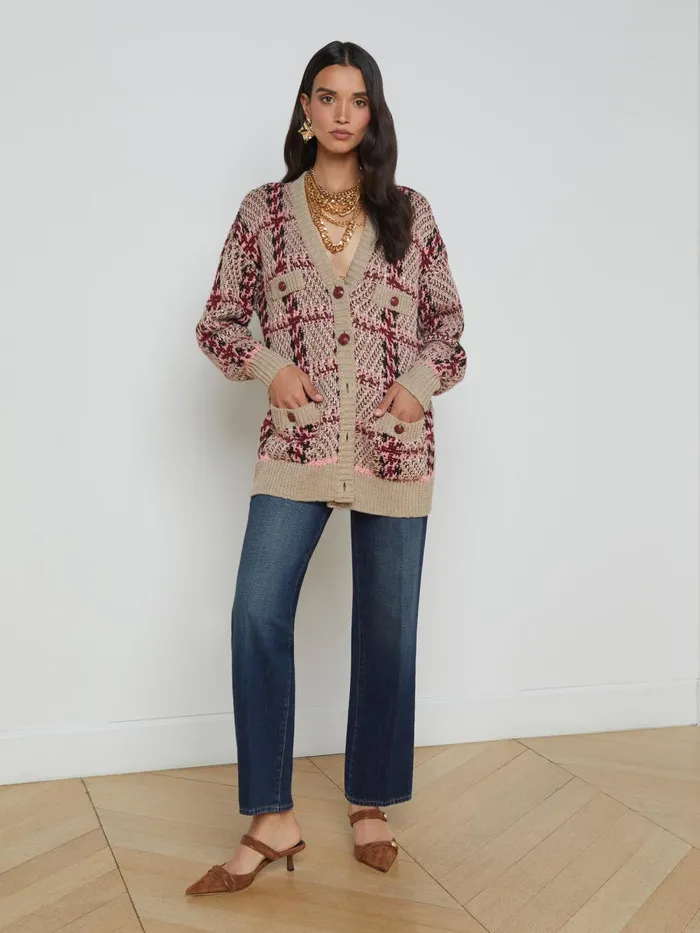 L039Agence Knitwear Women Macie Cardigan Naturalpinkburgundyblack Sequin L039Agence Knitwear Women Macie Cardigan Naturalpinkburgundyblack Sequin