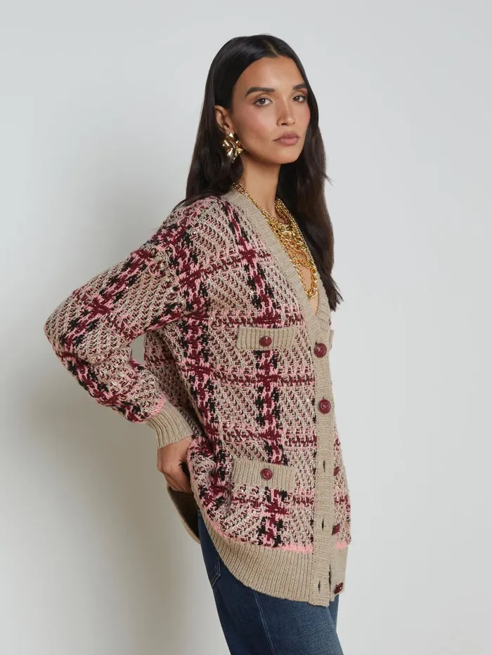 L039Agence Knitwear Women Macie Cardigan Naturalpinkburgundyblack Sequin L039Agence Knitwear Women Macie Cardigan Naturalpinkburgundyblack Sequin