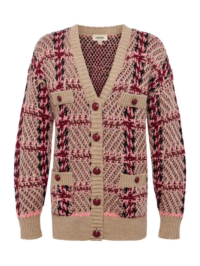 L039Agence Knitwear Women Macie Cardigan Naturalpinkburgundyblack Sequin L039Agence Knitwear Women Macie Cardigan Naturalpinkburgundyblack Sequin