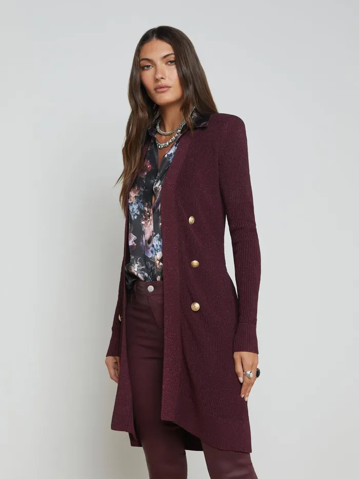 L039Agence Knitwear Women Noe DoubleBreasted Cardigan Dark Wine L039Agence Knitwear Women Noe DoubleBreasted Cardigan Dark Wine
