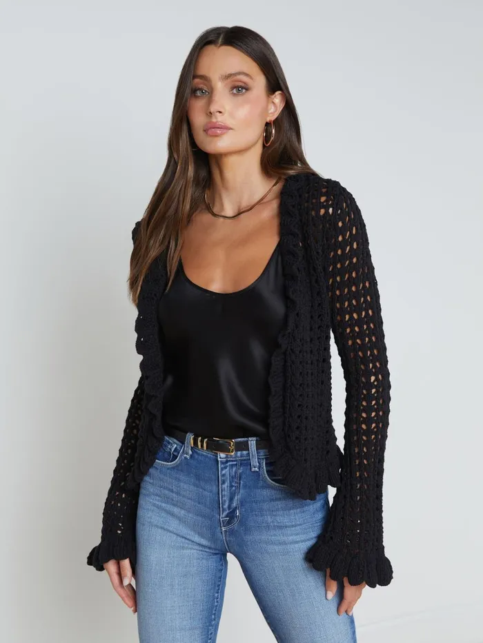 L039Agence Knitwear Women Solaris Crocheted Cardigan Black