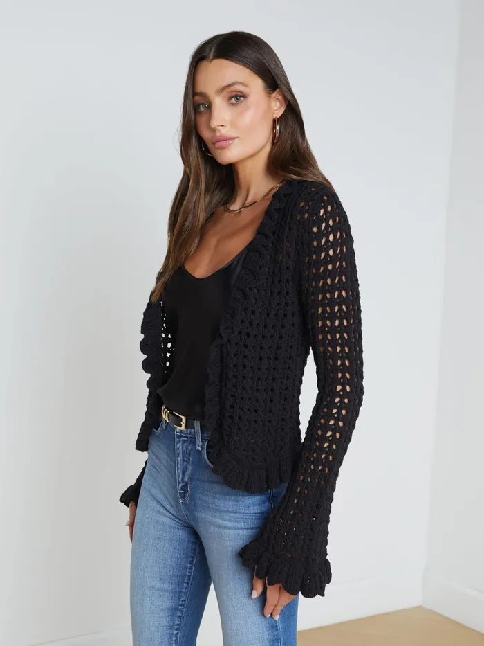 L039Agence Knitwear Women Solaris Crocheted Cardigan Black L039Agence Knitwear Women Solaris Crocheted Cardigan Black
