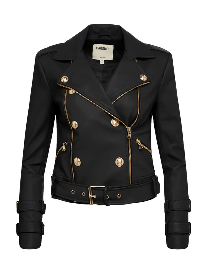 L039Agence Outerwear Women Billie Belted Leather Jacket Black