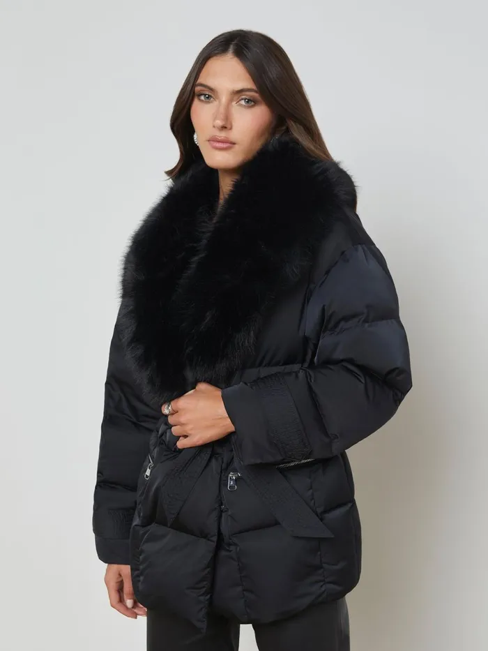 L039Agence Outerwear Women Vail Faux Fur Down Coat Black L039Agence Outerwear Women Vail Faux Fur Down Coat Black