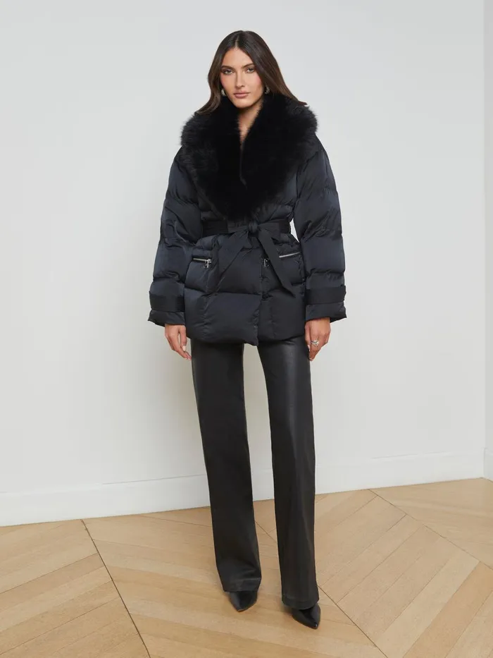 L039Agence Outerwear Women Vail Faux Fur Down Coat Black L039Agence Outerwear Women Vail Faux Fur Down Coat Black