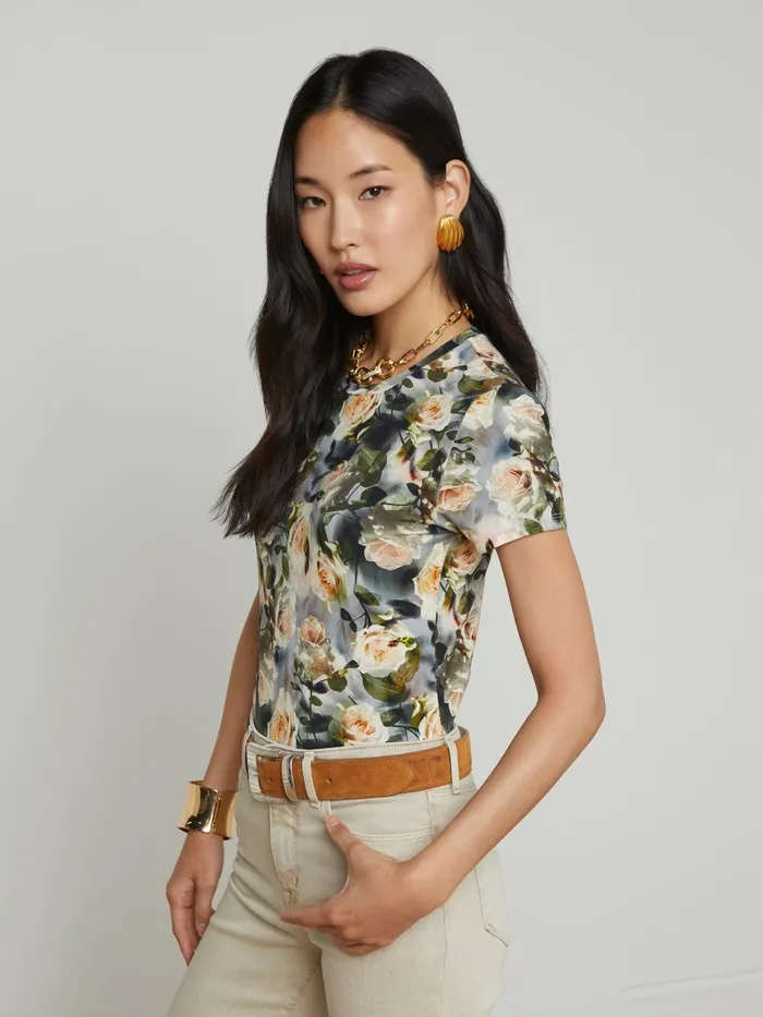 L039Agence Tees Women Ressi Fitted Tee Multi Distressed Floral L039Agence Tees Women Ressi Fitted Tee Multi Distressed Floral