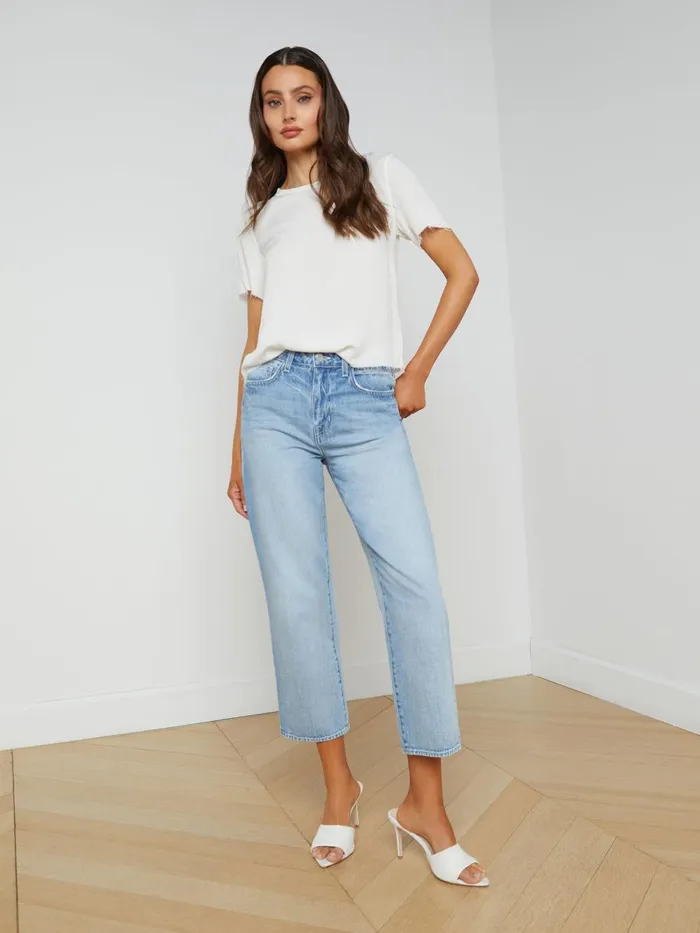 L039Agence Tees Women Suzette Silk RawHem Tee White L039Agence Tees Women Suzette Silk RawHem Tee White