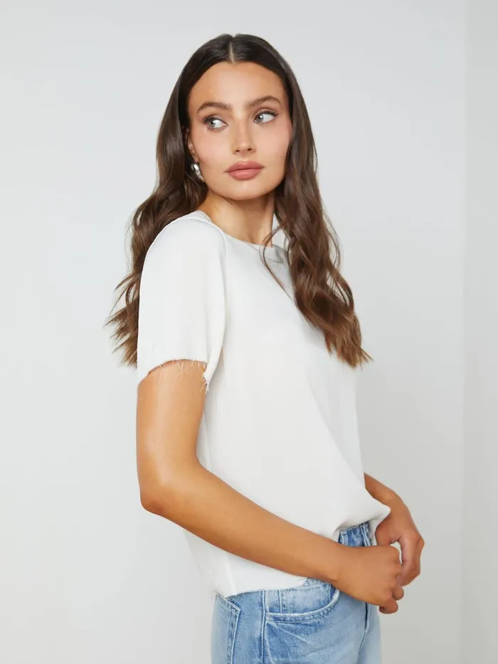 L039Agence Tees Women Suzette Silk RawHem Tee White L039Agence Tees Women Suzette Silk RawHem Tee White