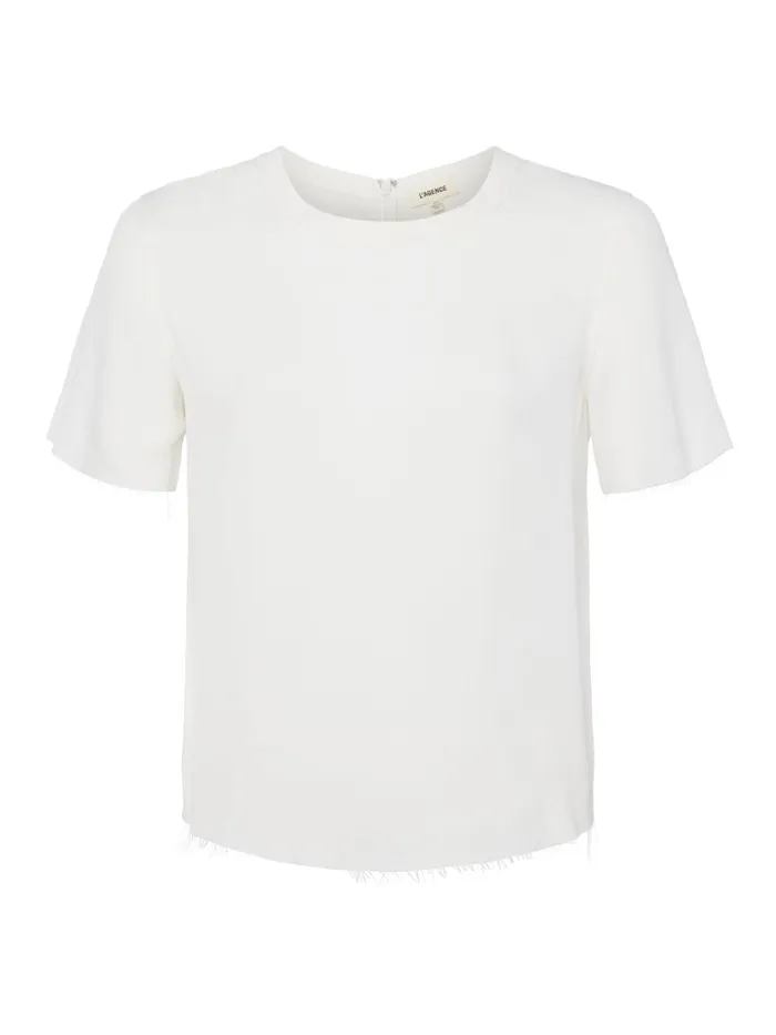 L039Agence Tees Women Suzette Silk RawHem Tee White L039Agence Tees Women Suzette Silk RawHem Tee White