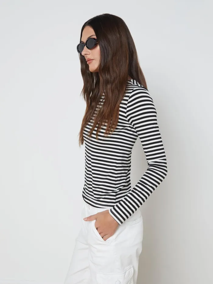 L039Agence Tees Women Tess Long Sleeve Tee Blackwhite Stripe L039Agence Tees Women Tess Long Sleeve Tee Blackwhite Stripe