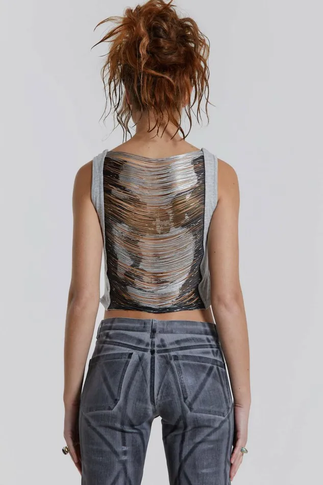 Latitude Punk Extreme Fringe Top Grey Women Jaded London Crop Tops
