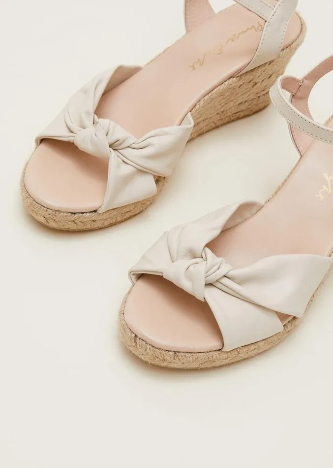 Leather Knot Front Espadrilles Ivory Women Phase Eight Heels