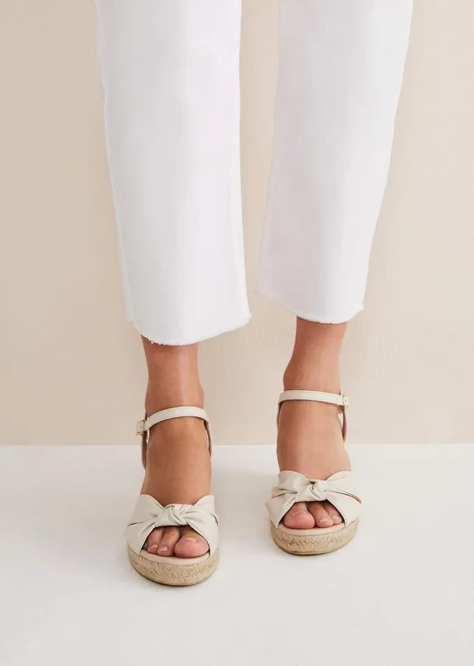 Leather Knot Front Espadrilles Ivory Women Phase Eight Heels