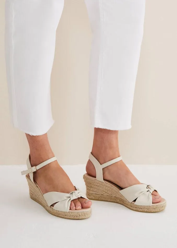 Leather Knot Front Espadrilles Ivory Women Phase Eight Heels