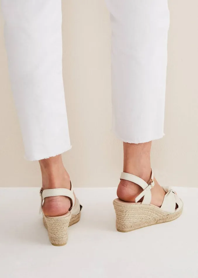 Leather Knot Front Espadrilles Ivory Women Phase Eight Heels