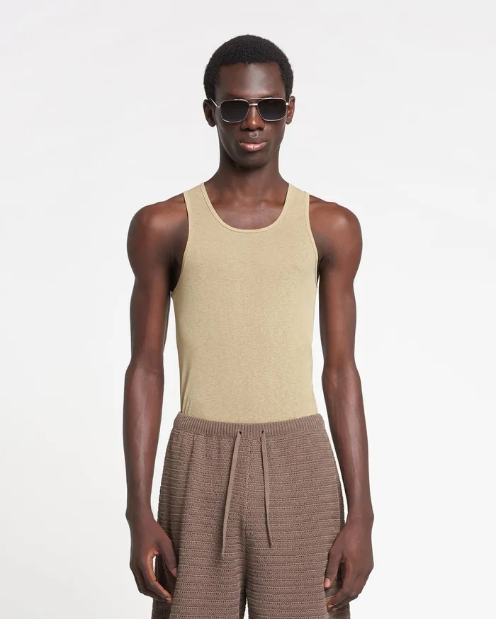 Levon MeshJersey Tank Top Pale Olive Men Nanushka Tops