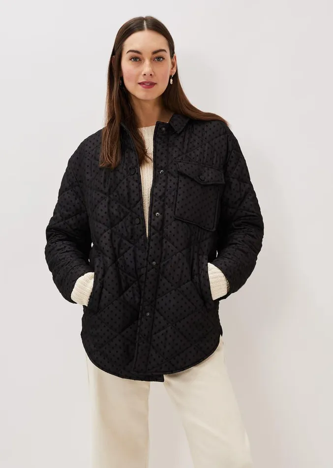 Lola Quilted Polka Dot Coat Black Women Phase Eight Coats