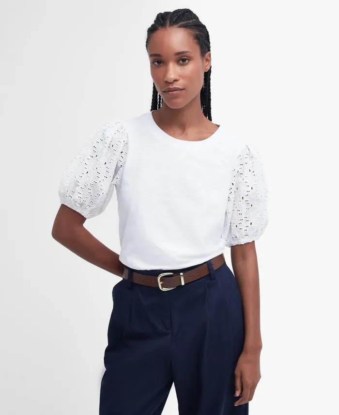 Longfield PuffSleeve TShirt Classic White Women Barbour TShirts