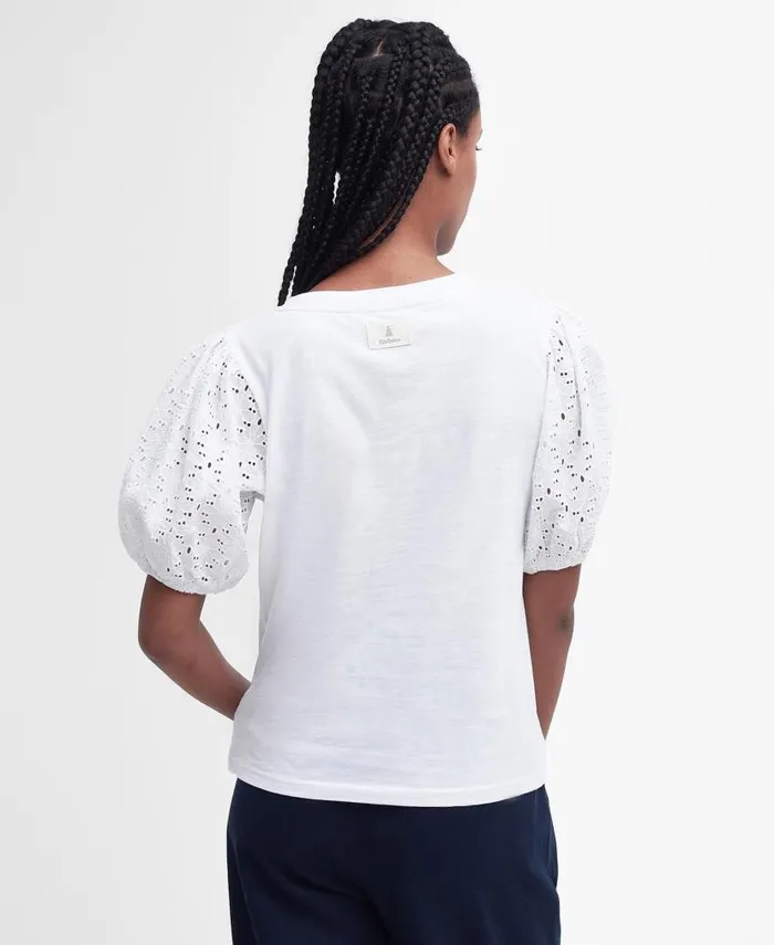 Longfield PuffSleeve TShirt Classic White Women Barbour TShirts