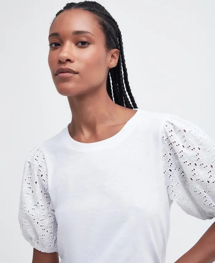 Longfield PuffSleeve TShirt Classic White Women Barbour TShirts