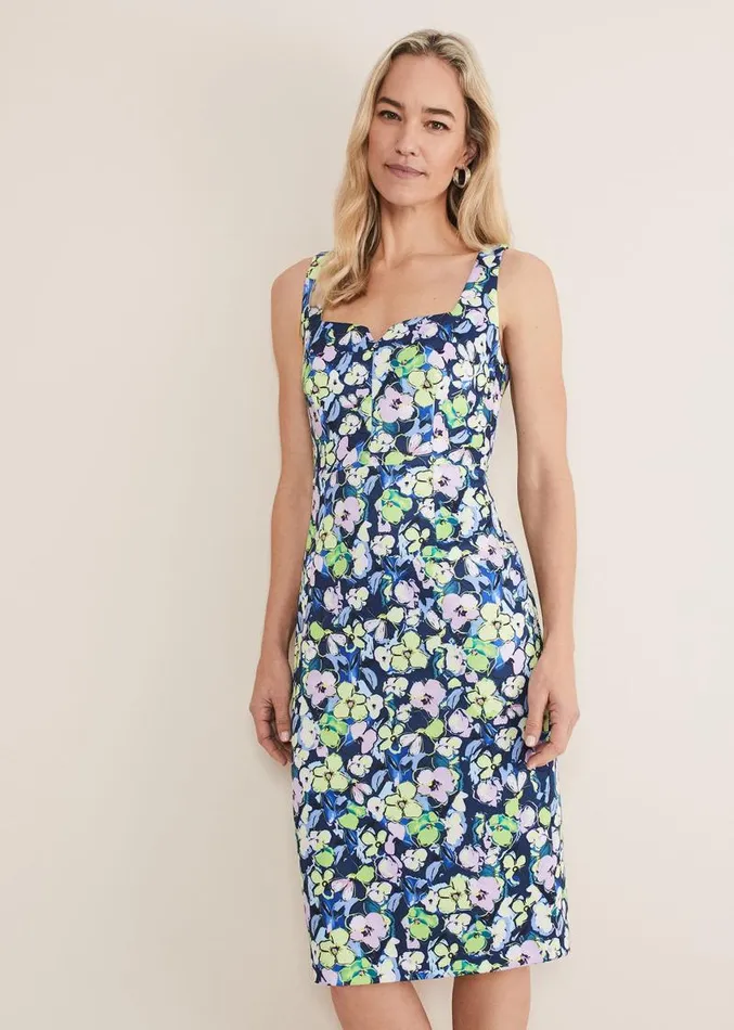 Loretta Printed Scuba Dress French Navy Multi Women Phase Eight Dresses