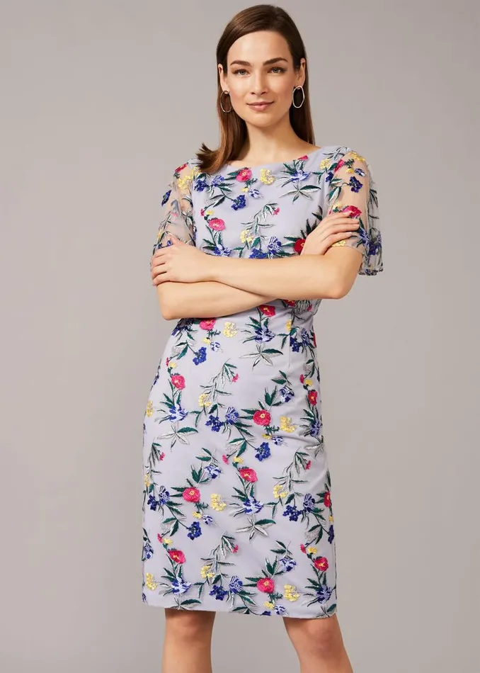 Lorie Floral Embroidered Dress Lavender Women Phase Eight Dresses